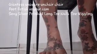Giantess unaware unchair chair foot fetish voyeur cam Sexy Silver Polished Long Toe Nails Toe Wiggling mkv