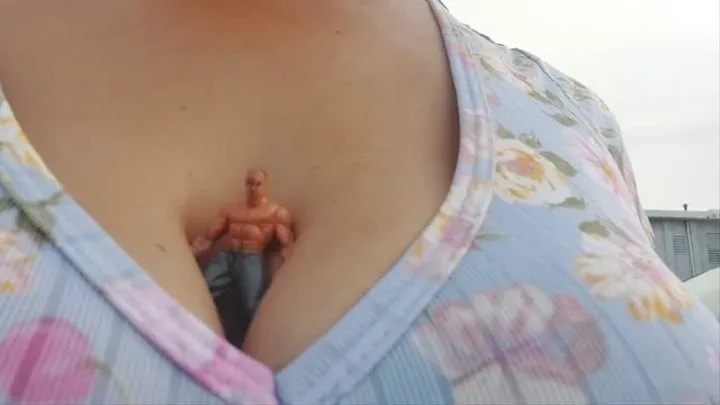 Bouncy big boobs Giantess unaware milf cleavage ride for tiny shrunken stepson