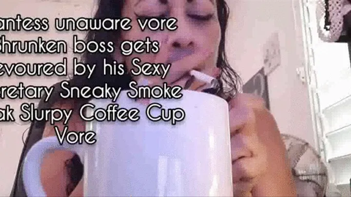 Mkv Giantess unaware vore Shrunken boss gets devoured by his Sexy Secretary Sneaky Smoke Break Slurpy Coffee Cup Vore