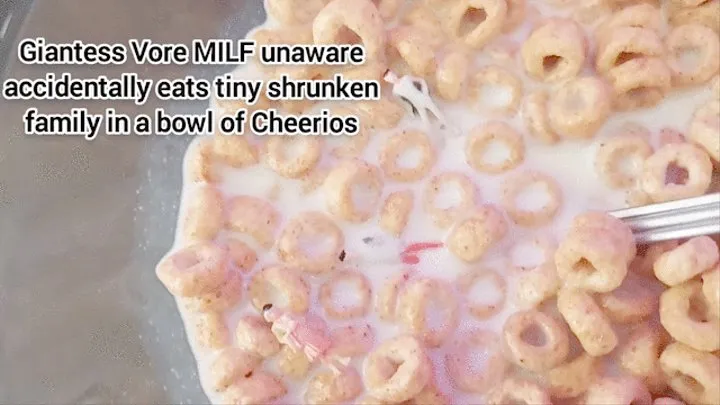 Giantess Vore MILF unaware accidentally eats tiny shrunken family in a bowl of Cheerios