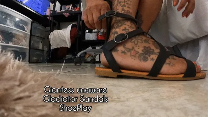 Giantess unaware Gladiator Sandals ShoePlay