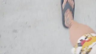 Flip flop foot fetish walking spycam