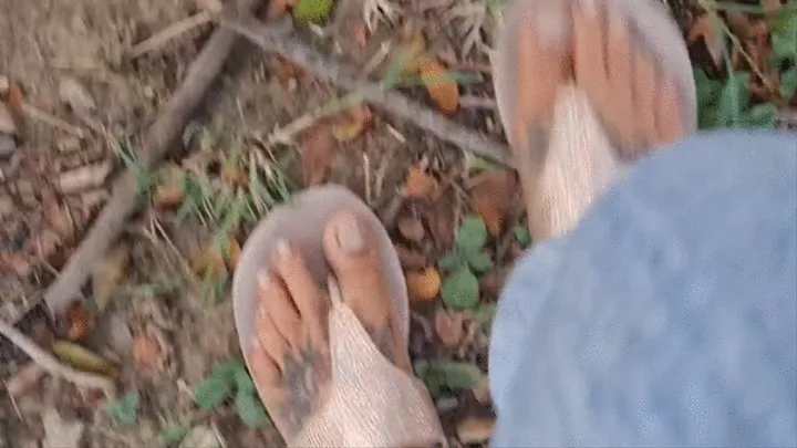 Giantess unaware Walking in flip-flops crushing a plastic bottle walking cam