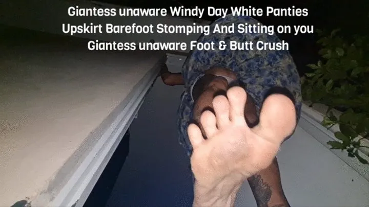 Giantess in a dress unaware Windy Day White Panties Upskirt Barefoot Stomping And Sitting on you Giantess unaware Foot & Butt Crush