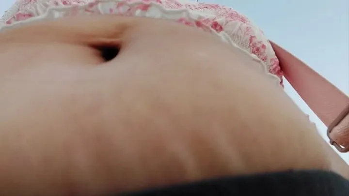 Under Giantess Unawares Big Bloated Bouncy Belly while fingering her belly button