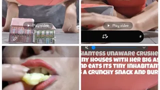 Giantess unaware Crunchy Vore & House Butt Crush Giantess Unaware Crushes tiny houses with her big ass and eats its tiny inhabitants as a crunchy snack and burps mkv