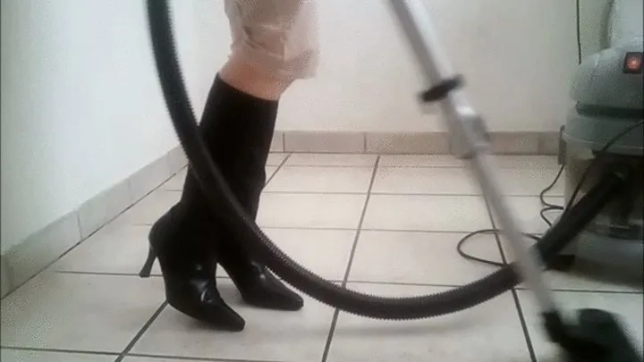 Happy Weekend vacuuming with black lacquer Boots