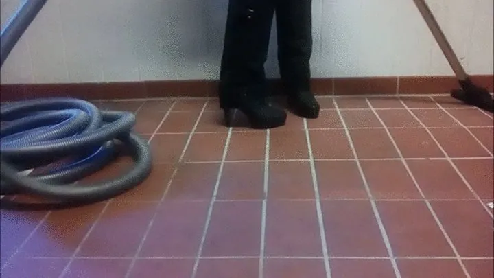 Battle with the Vacuum cleaner hose Posing in my black Boots with buckle