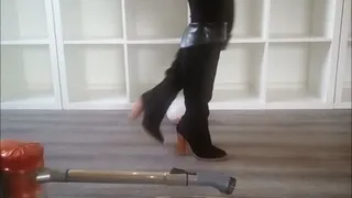 Vacuuming colourfull Confetti with black Overknee Boots