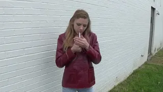 Princess in 1980s Maroon Leather Fashion in the High School Smoking Area