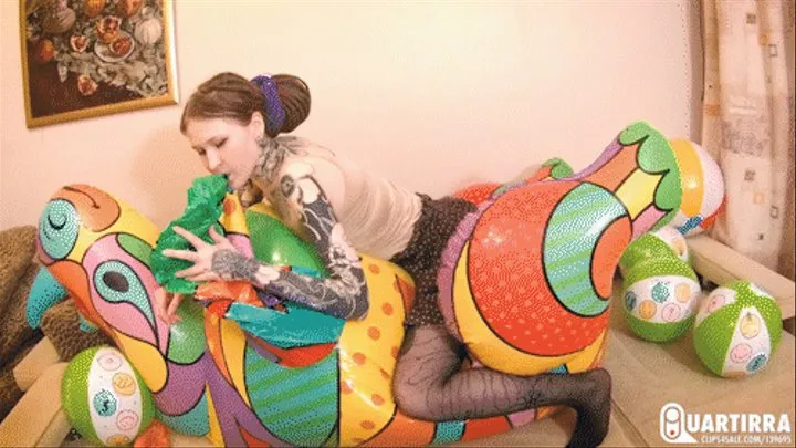 Q557 Ava and Kira blow up a Bestway PopArt Rhino by mouth