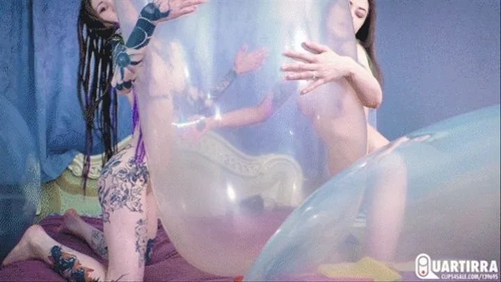 C58 Naked Ava and Leya inflate giant crystal balloons and play behind them (nonpop)