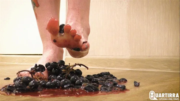 Q363 Ava smoothly crushes black grapes with her bare feet