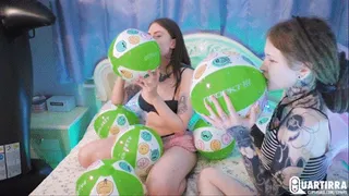 Q137 Ava and Leya blow 10 beachballs by mouth