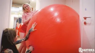 Q154 Ava and Lilu pumps to pop two huge red balloons