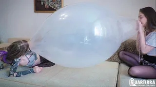 Q247 Ava and Leya blow big double valved balloons with unexpected final