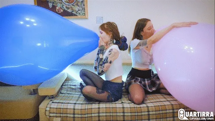 Q162 Ava and Leya blow to pop two Brazilian 30'' balloons