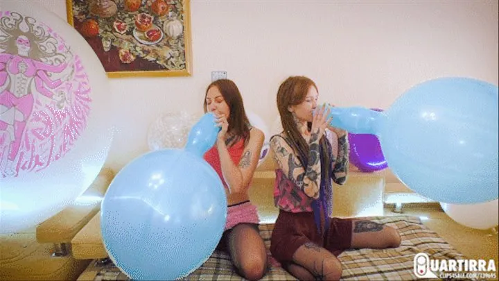 Q167 Ava and Leya blow four punchball balloons to pop