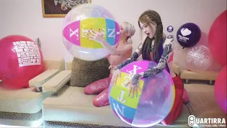 Q41 Ava and Lilu blow two big beachballs together