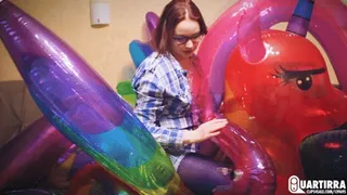 Q679 Depry rides and deflates huge Rainbow Pony