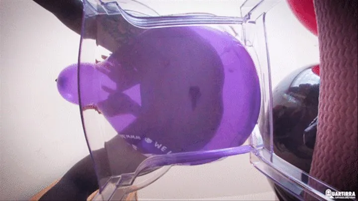Q625 Ava nd Kira sitpop purple balloons in black tights on transparent chair - 2K