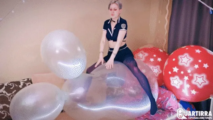 Q938 Stashia seductively hugs and rides giant RX Rabbit balloon nonpop