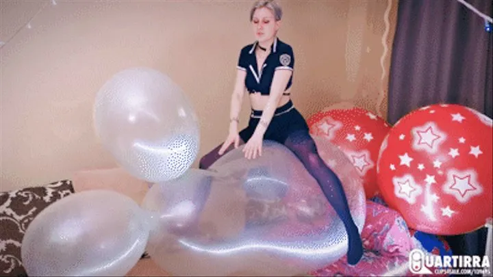 Q938 Stashia seductively hugs and rides giant RX Rabbit balloon nonpop