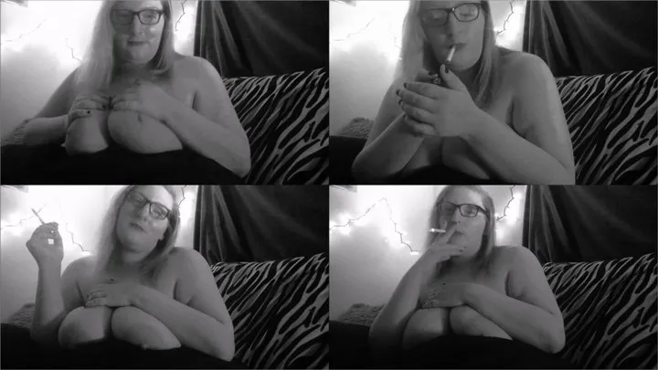 Big Tit BBW Smokes A Cigarette Topless