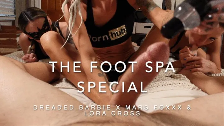 Foursome FootJob for Hubby's Friend -Lora Cross, Mars Foxxx and Dreaded Barbie