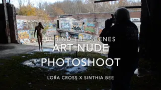 BTS outdoor art nude photoshoot in ruined old warehouse with sinthia bee