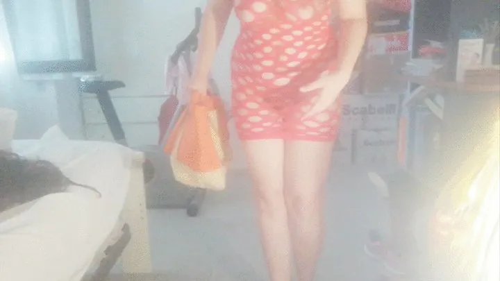 Spy my tits and ass through the holes of my red dress!