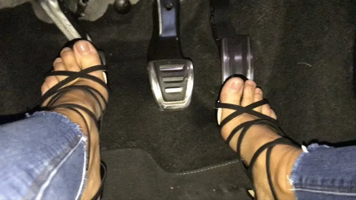 Driving, Cranking and Pedal Pumping in my Black Strappy Stiletto Sandals