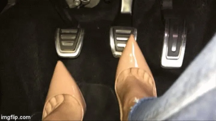 Driving and Pumping the Pedals in Christian Louboutin's Nude So Kate Patent Courts