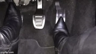 Driving and Pumping the Pedals in Thigh High Leather Black Boots