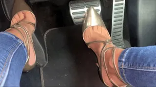 Powerful, Sexy Driving & Pedal Pumping in Jimmy Choo Lancer Stiletto Heeled Gold Leather Shoes (Automatic)