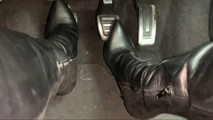 Pedal Pumping & Driving in Knee High Leather Stiletto Heeled Boots