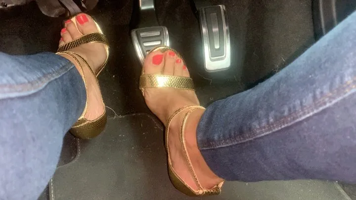 Pedal Pumping & Driving in Michael Kors Gold Leather Summer Stiletto Sandals ALL NEW BRAND NEW