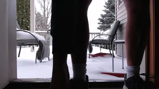 Peeing outside in the snow