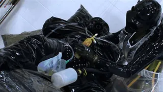 Black latex mistress and her piss breathing and catheter session with rubber slave - Part 1 of 2