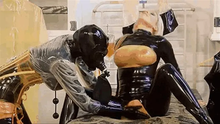 Full rubber gas mask mistress and the latex slave in latex clinic - Part 1 of 2 - The Piss