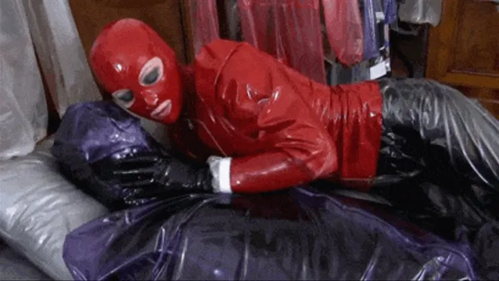 Hooded plastic bag and latex encasement fuckers - Part 2 - Mistress in rubber-pvc outfit