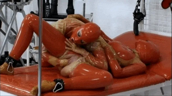 Perverted lesbian piss sluts in red latex outfits - Part 2 of 4 - Fat dildo and rubber fist in wet pussy