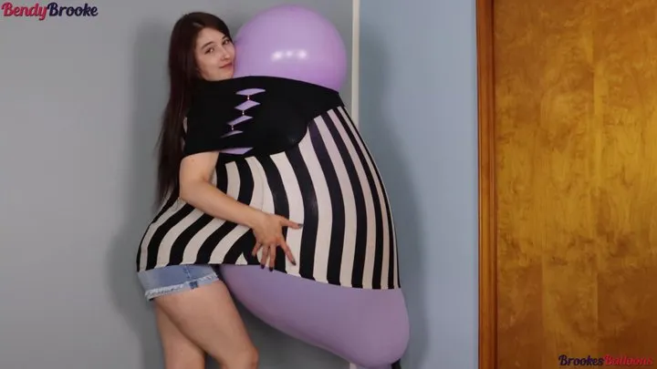 Pump Inflating and Nail Popping 2 Big Balloons Stuffed in Striped Shirt