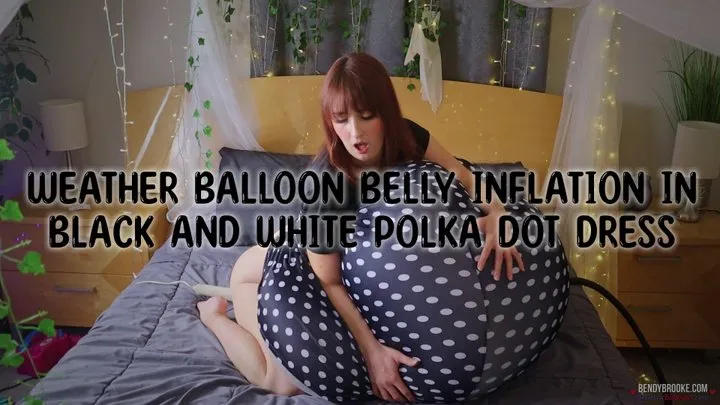 Hitachi Riding and Weather Balloon Belly Inflation in Black and White Polka Dot Dress