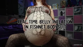 Real Time Belly Inflation in Fishnet Bodysuit