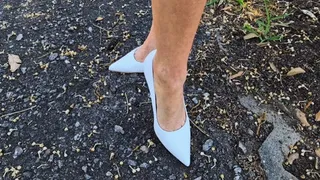 Walk with me and my white office high heels
