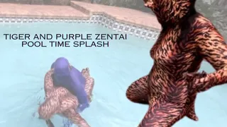 Tiger & Purple Zentai Pool Side Splash