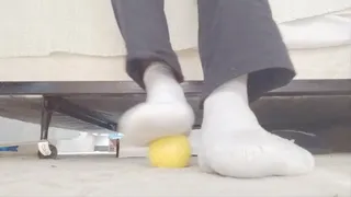 Playing with yellow squish ball (2019)