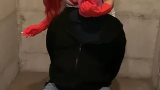 Mistress Red Devil Smothering Fetish With Rubber Gloves in prison