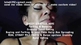 GASSY GIANTESS VORE Farting & Burping Crunchy Toast Eating Buying and Farting in your Face Hairy Ass Spreading REAL STINKY MILF FARTS & Burps upclose Crunchy Asmr Eating